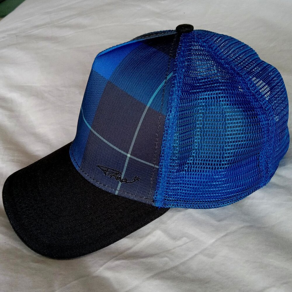Plaid Black & Blue Cotton & Mesh Adjustable Baseball Cap